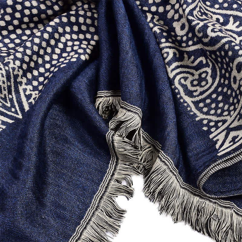 Buddha Stones Fall Winter Geometric Paisley Tassel Reversible Cozy Scarf - image 5