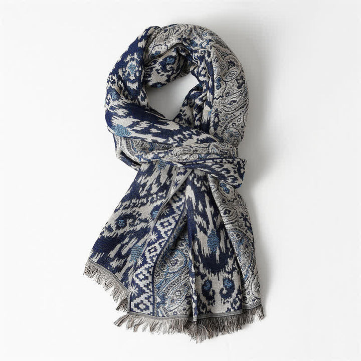 Buddha Stones Fall Winter Reversible Paisley Geometric Tassel Scarf - SteelBlue Approx. 25.6 in × 70.9 in / 65 × 180 cm - image 9