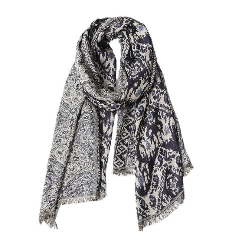 Buddha Stones Fall Winter Reversible Paisley Geometric Tassel Scarf - image 10