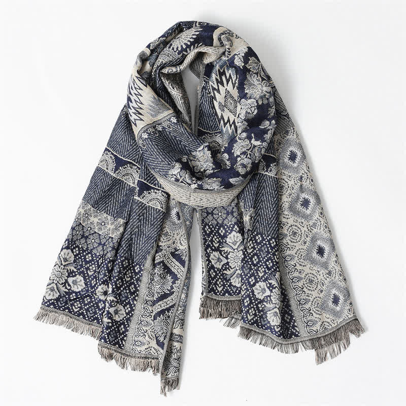 Buddha Stones Fall Winter Reversible Paisley Geometric Tassel Scarf - image 13