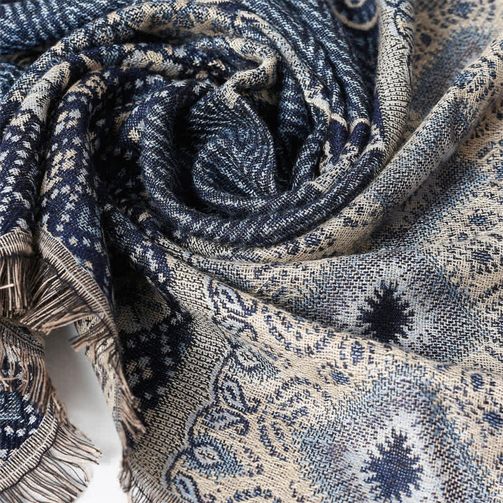 Buddha Stones Fall Winter Reversible Paisley Geometric Tassel Scarf - image 4
