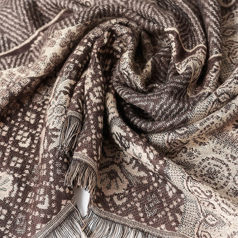 Buddha Stones Fall Winter Reversible Paisley Geometric Tassel Scarf - image 8