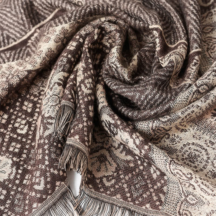 Buddha Stones Fall Winter Reversible Paisley Geometric Tassel Scarf - image 8