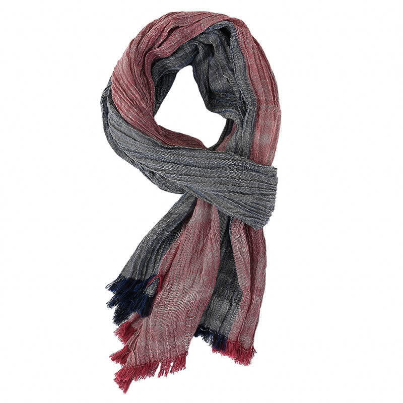 Buddha Stones Spring Fall Striped Color Block Stripe Tassel Travel Scarf - Burgundy - Approx. 27.6 in × 70.9 in / 70 × 180 cm - image 1