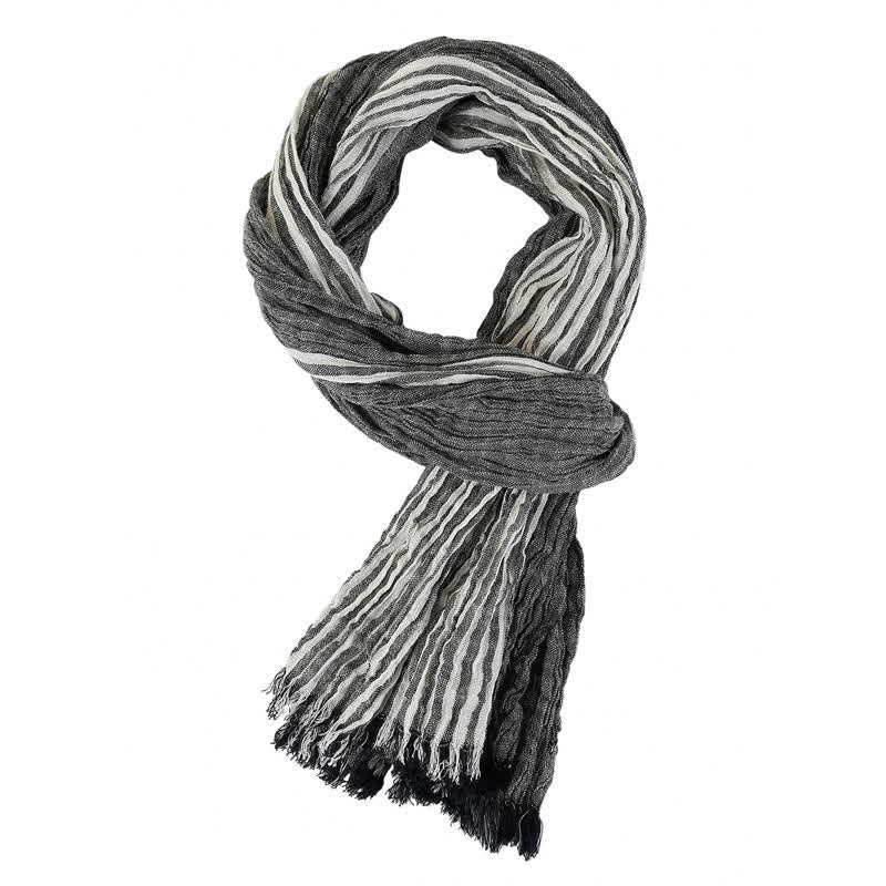 Buddha Stones Spring Fall Striped Color Block Stripe Tassel Travel Scarf - Dark Gray - Approx. 27.6 in × 70.9 in / 70 × 180 cm - image 10