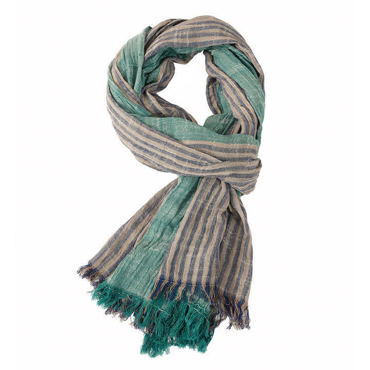 Buddha Stones Spring Fall Striped Color Block Stripe Tassel Travel Scarf - Green - Approx. 27.6 in × 70.9 in / 70 × 180 cm - image 20