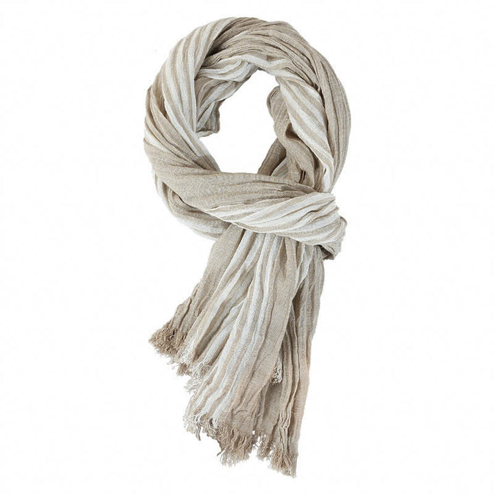 Buddha Stones Spring Fall Striped Color Block Stripe Tassel Travel Men's Scarf - Light Khaki - Approx. 27.6 in × 70.9 in / 70 × 180 cm - image 16