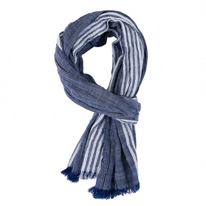 Buddha Stones Spring Fall Striped Color Block Stripe Tassel Travel Scarf - Navy Blue - Approx. 27.6 in × 70.9 in / 70 × 180 cm - image 4