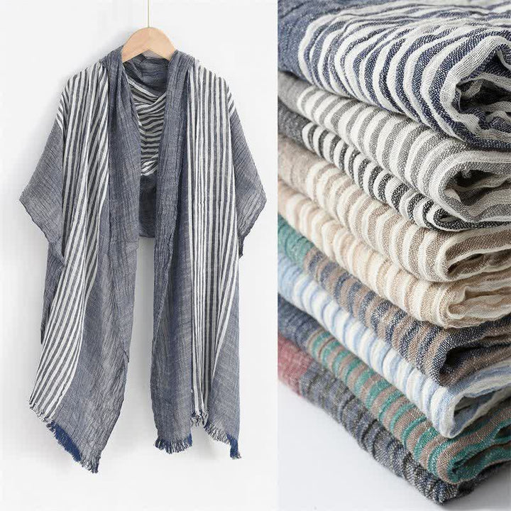 Buddha Stones Spring Fall Striped Color Block Stripe Tassel Travel Scarf - image 0