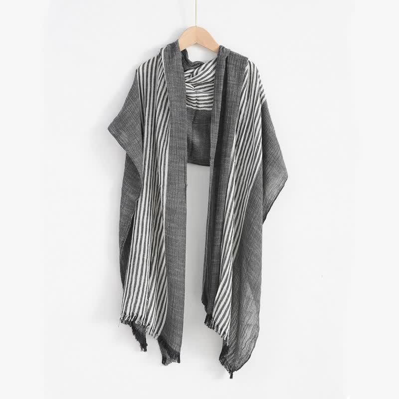 Buddha Stones Spring Fall Striped Color Block Stripe Tassel Travel Scarf - image 11