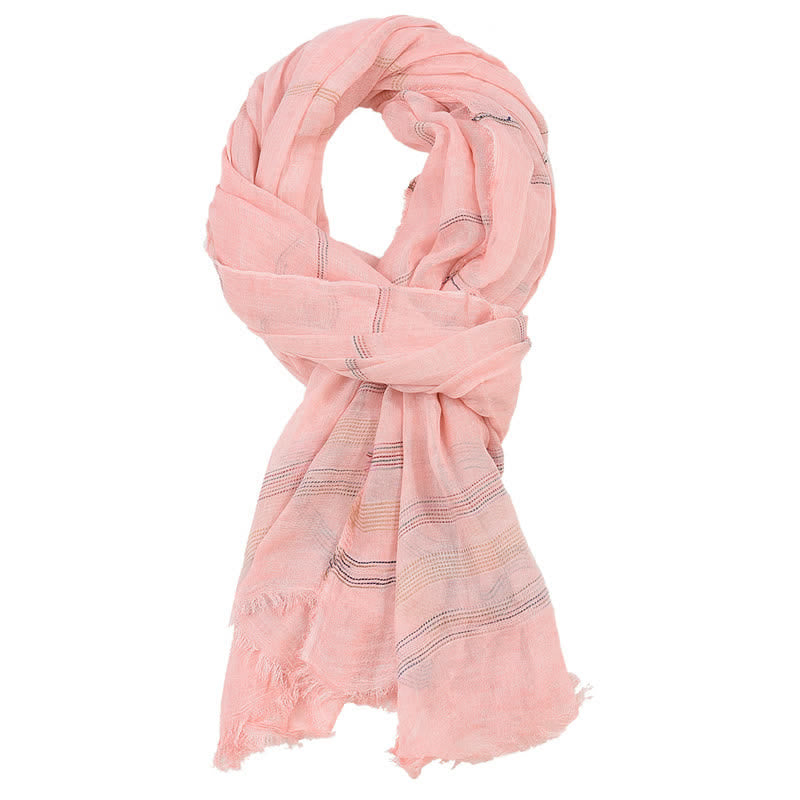 Buddha Stones Spring Fall Earth Tone Fine Stripe Frayed Tassel Scarf - LightPink - Approx. 35.4 in × 74.8 in / 90 × 190 cm - image 6