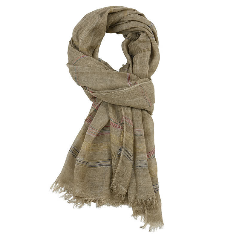 Buddha Stones Spring Fall Earth Tone Fine Stripe Frayed Tassel Men's Scarf - image 1