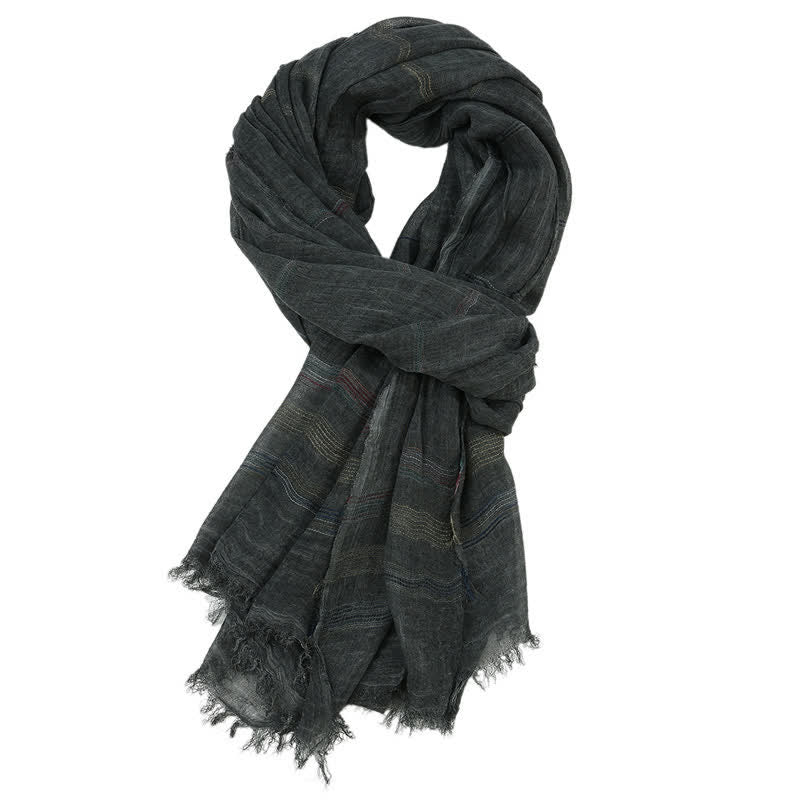 Buddha Stones Spring Fall Earth Tone Fine Stripe Frayed Tassel Scarf - Black - Approx. 35.4 in × 74.8 in / 90 × 190 cm - image 3