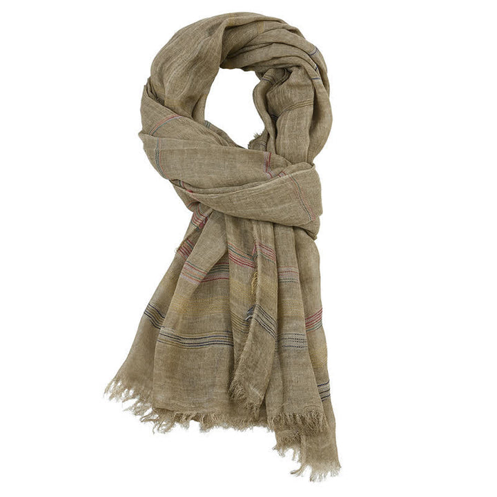 Buddha Stones Spring Fall Earth Tone Fine Stripe Frayed Tassel Scarf - image 1
