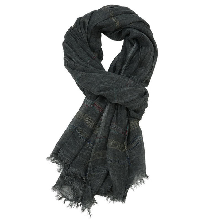 Buddha Stones Spring Fall Earth Tone Fine Stripe Frayed Tassel Men's Scarf - Black - Approx. 35.4 in × 74.8 in / 90 × 190 cm - image 3