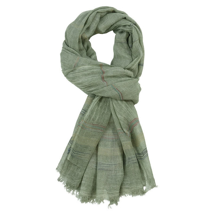 Buddha Stones Spring Fall Earth Tone Fine Stripe Frayed Tassel Scarf - DarkSeaGreen - Approx. 35.4 in × 74.8 in / 90 × 190 cm - image 2