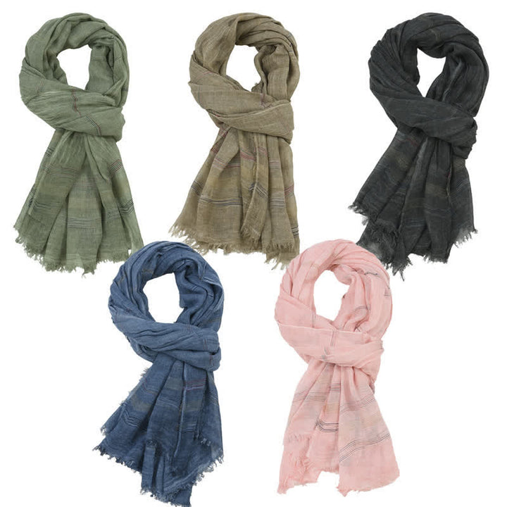 Buddha Stones Spring Fall Earth Tone Fine Stripe Frayed Tassel Scarf - image 7