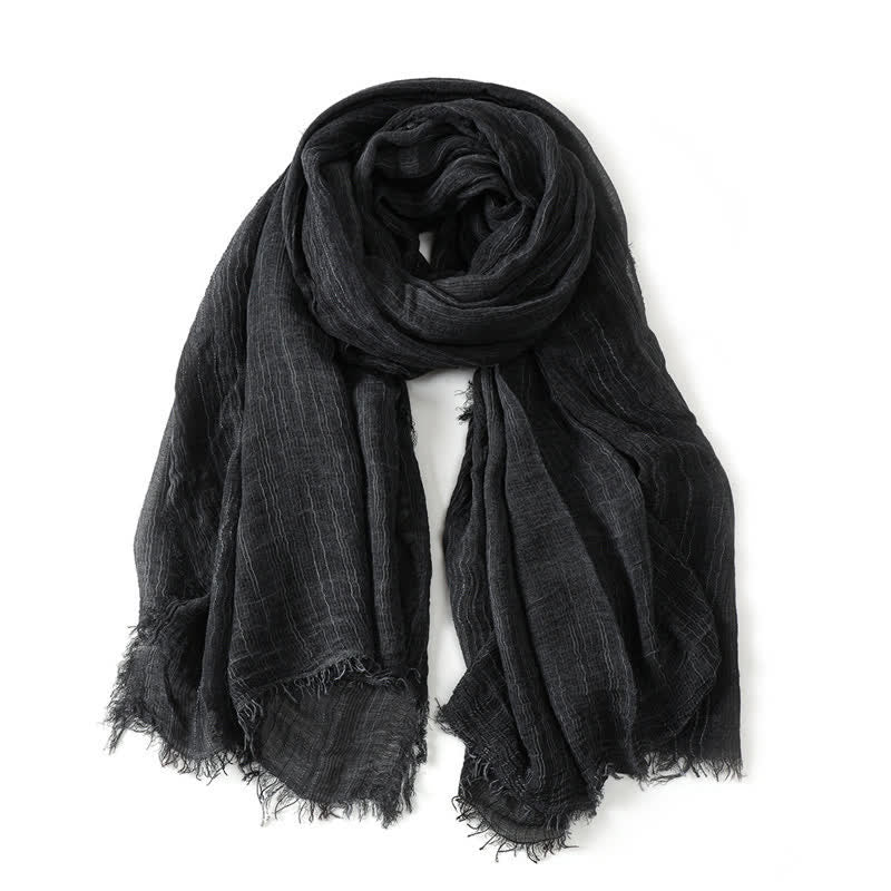 Buddha Stones Spring Fall Crinkled Frayed Edge Wrap Men's Scarf - Black - Approx. 78.7 in × 29.5 in / 200 × 75 cm - image 2