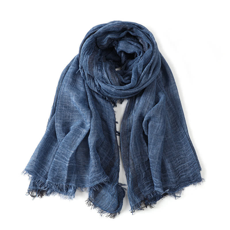 Buddha Stones Spring Fall Crinkled Frayed Edge Wrap Scarf - Navy - Approx. 78.7 in × 29.5 in / 200 × 75 cm - image 0