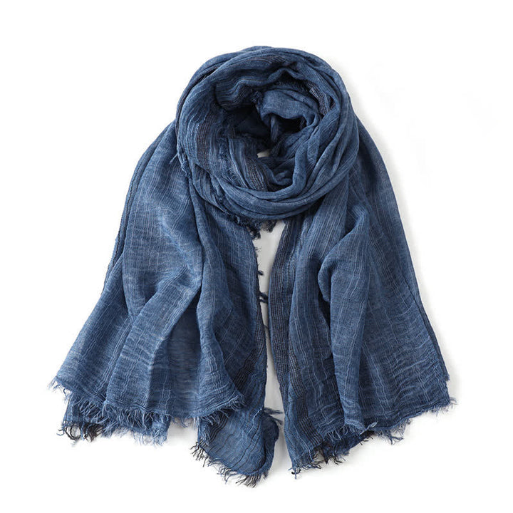 Buddha Stones Spring Fall Crinkled Frayed Edge Wrap Scarf - Navy - Approx. 78.7 in × 29.5 in / 200 × 75 cm - image 0