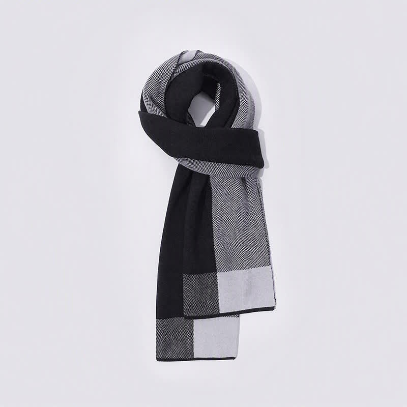 Buddha Stones Fall Winter Knit Geometric Color Block Cozy Scarf - Black - Approx. 180cm*30cm - image 12