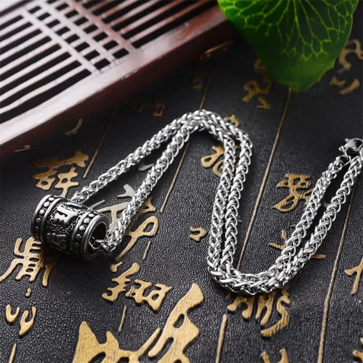 Buddha Stones Titanium Steel Om Mani Padme Hum Relief Carved Cylinder Necklace for Protection and Wisdom - image 4