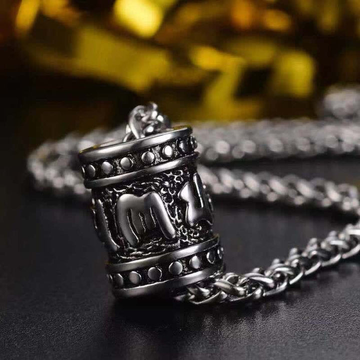 Buddha Stones Titanium Steel Om Mani Padme Hum Relief Carved Cylinder Necklace for Protection and Wisdom - image 3