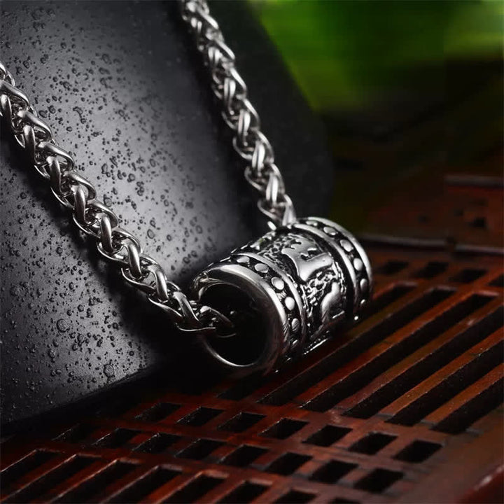Buddha Stones Titanium Steel Om Mani Padme Hum Relief Carved Cylinder Necklace for Protection and Wisdom - image 2