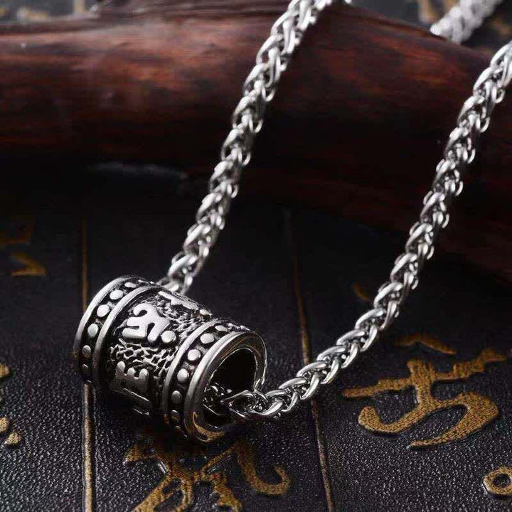 Buddha Stones Titanium Steel Om Mani Padme Hum Relief Carved Cylinder Necklace for Protection and Wisdom - Om Mani Padme Hum - image 0