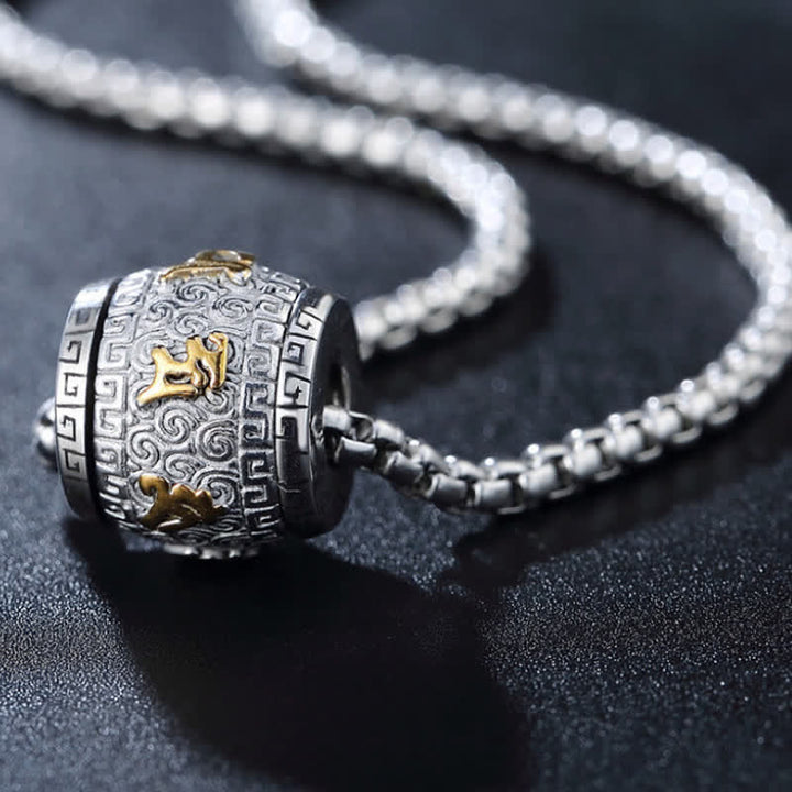 Buddha Stones Titanium Steel Om Mani Padme Hum Engraved Rotating Cylinder Necklace for Protection - image 2