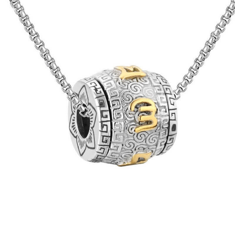 Buddha Stones Titanium Steel Om Mani Padme Hum Engraved Rotating Cylinder Necklace for Protection - image 3