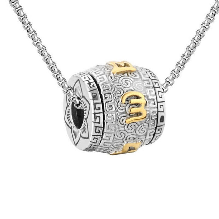 Buddha Stones Titanium Steel Om Mani Padme Hum Engraved Rotating Cylinder Necklace for Protection - image 3