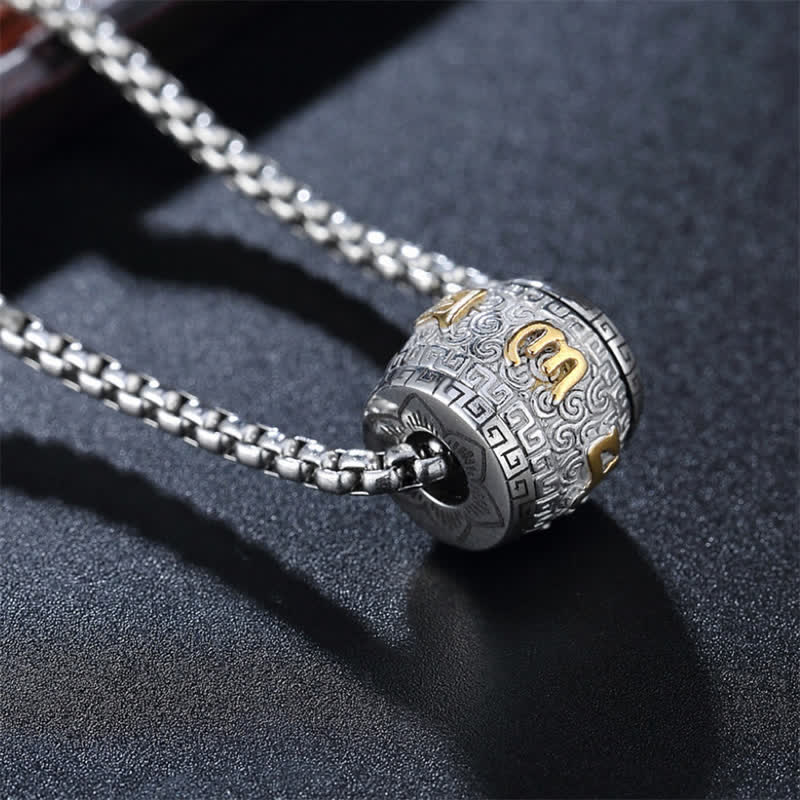 Buddha Stones Titanium Steel Om Mani Padme Hum Engraved Rotating Cylinder Necklace for Protection - image 0
