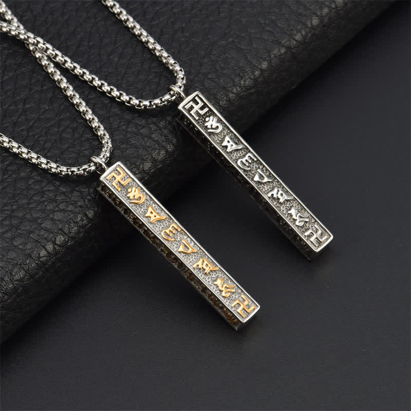 Buddha Stones Titanium Steel Om Mani Padme Hum Peace Cylinder Necklace - image 0
