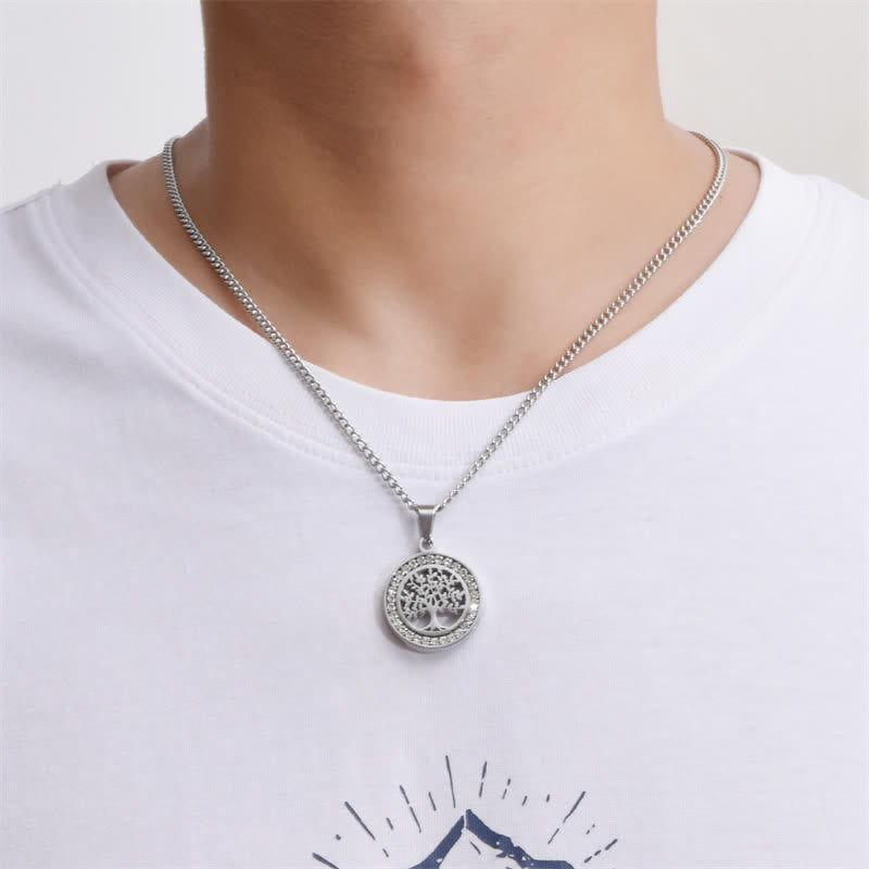 Buddha Stones Titanium Steel Tree of Life Connection Round Pendant Necklace - image 2