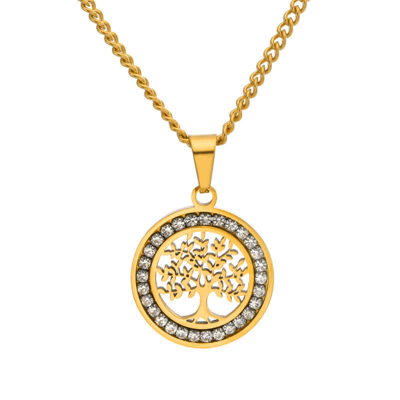 Buddha Stones Titanium Steel Tree of Life Connection Round Pendant Necklace - Golden - image 7