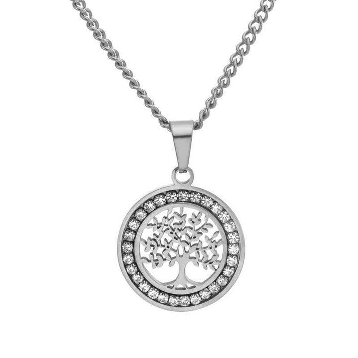 Buddha Stones Titanium Steel Tree of Life Connection Round Pendant Necklace - Silver - image 1