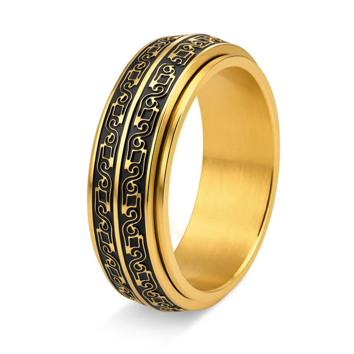 Buddha Stones Titanium Steel Scroll Pattern Rotating Protection Ring - Gold - US13 - image 5