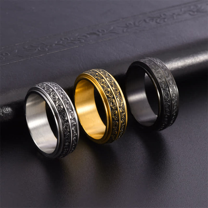 Buddha Stones Titanium Steel Scroll Pattern Rotating Protection Ring - image 8