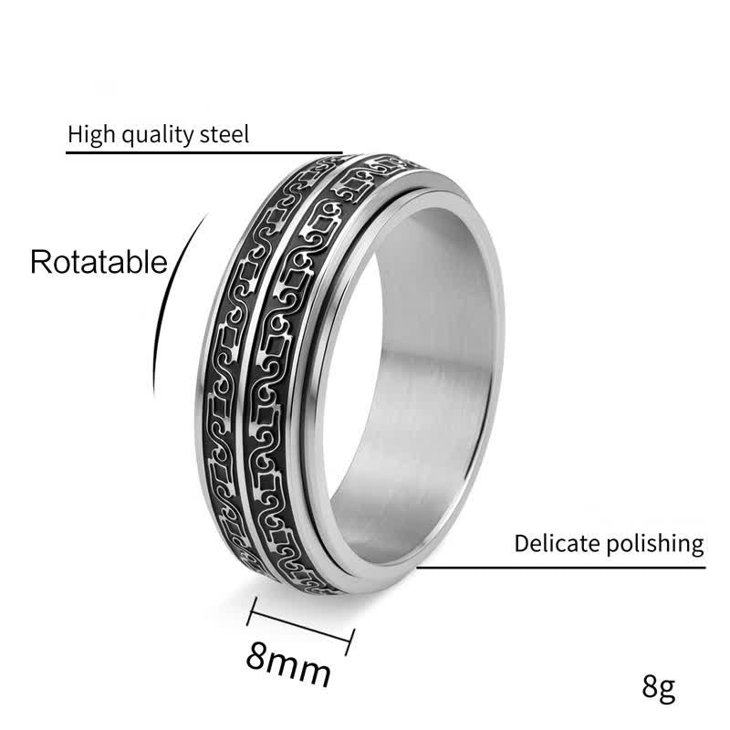 Buddha Stones Titanium Steel Scroll Pattern Rotating Protection Ring - image 3