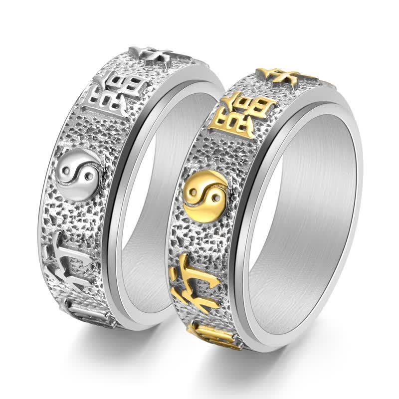 Buddha Stones Titanium Steel Yin Yang Bagua Balance Rotating Ring - image 8