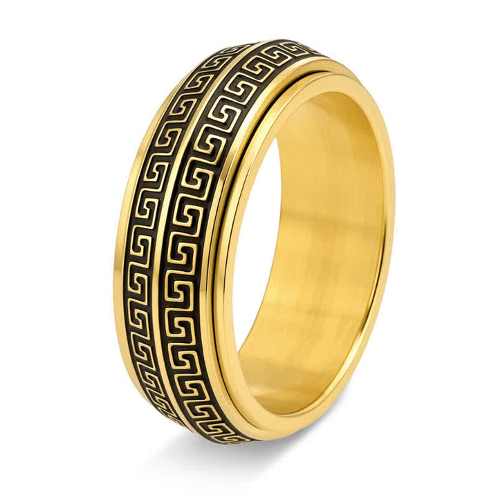 Buddha Stones Titanium Steel Greek Key Rotating Protection Ring - Gold - US13 - image 3