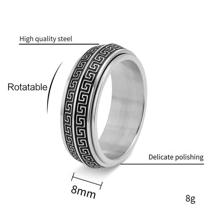 Buddha Stones Titanium Steel Greek Key Rotating Protection Ring - image 2