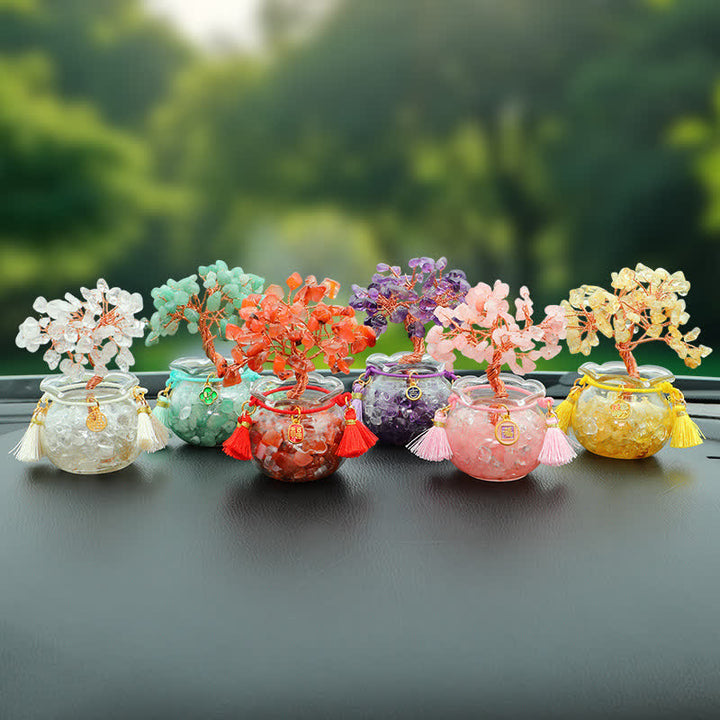 Buddha Stones Wire Wrapped Crystal Money Tree Dashboard Ornament Wealth & Fortune Symbols - 6Pcs Set - Tassel - image 27