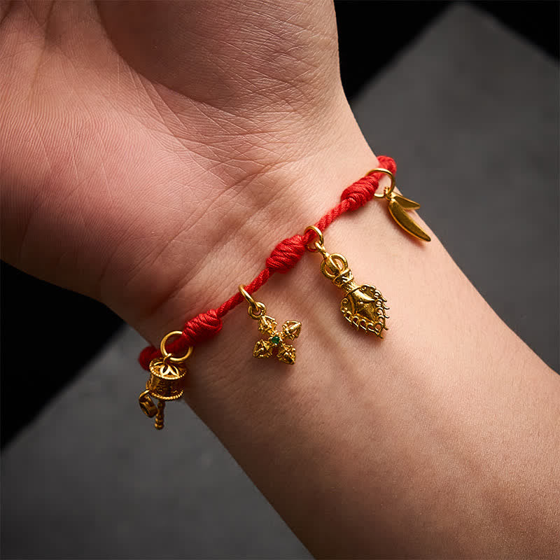 Buddha Stones Handmade Seven-Knot Red String Om Mani Padme Hum Prayer Wheel Vajra Bamboo Leaf Zakiram Luck Bracelet - image 4