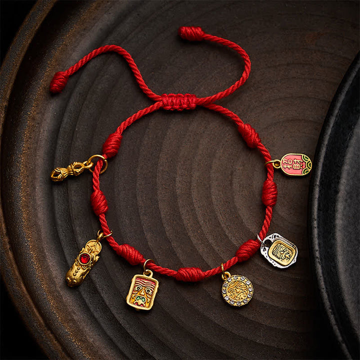 Buddha Stones Handmade Seven-Knot Red String Zakiram Fortune & Blessings Fu Character Pixiu Vajra Luck Bracelet - Red(Wrist Circumference: 5.9–7.5 in / 15–19 cm) - image 0