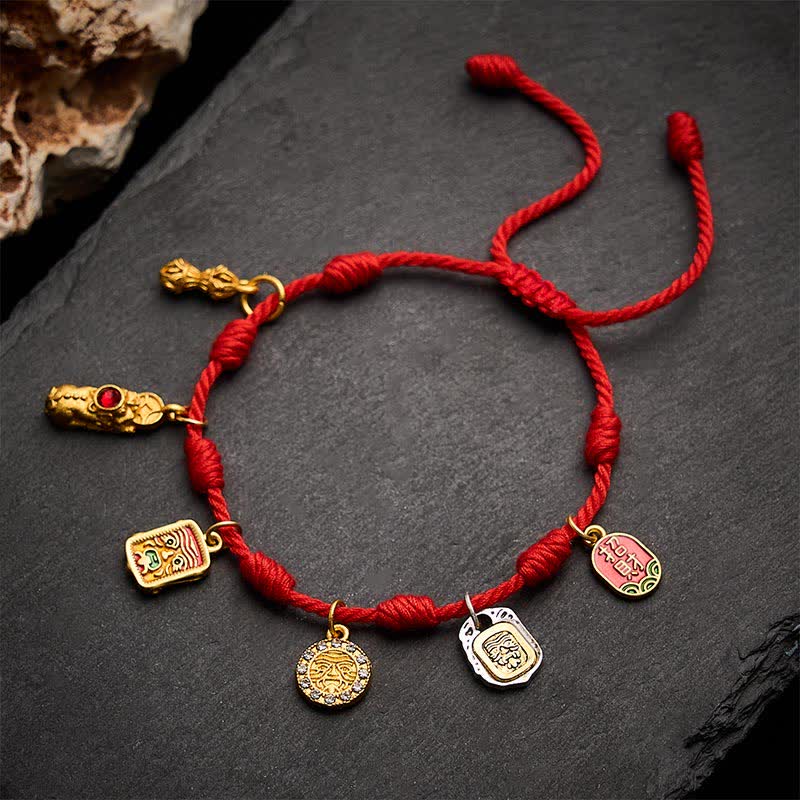 Buddha Stones Handmade Seven-Knot Red String Zakiram Fortune & Blessings Fu Character Pixiu Vajra Luck Bracelet - image 2
