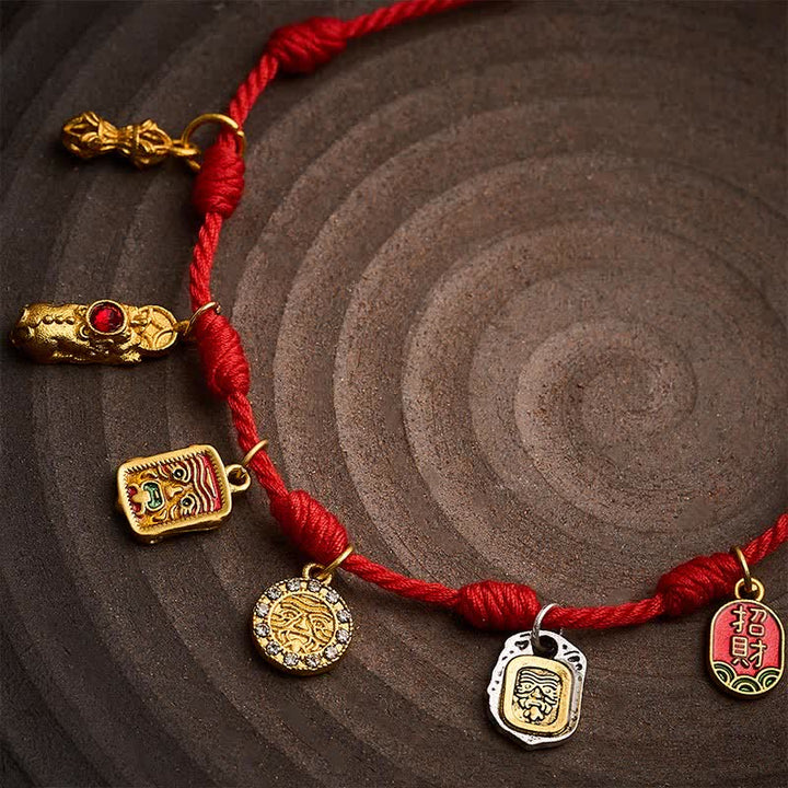 Buddha Stones Handmade Seven-Knot Red String Zakiram Fortune & Blessings Fu Character Pixiu Vajra Luck Bracelet - image 10