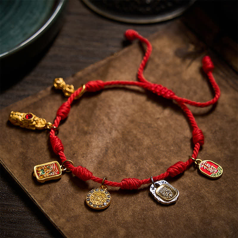 Buddha Stones Handmade Seven-Knot Red String Zakiram Fortune & Blessings Fu Character Pixiu Vajra Luck Bracelet - image 9
