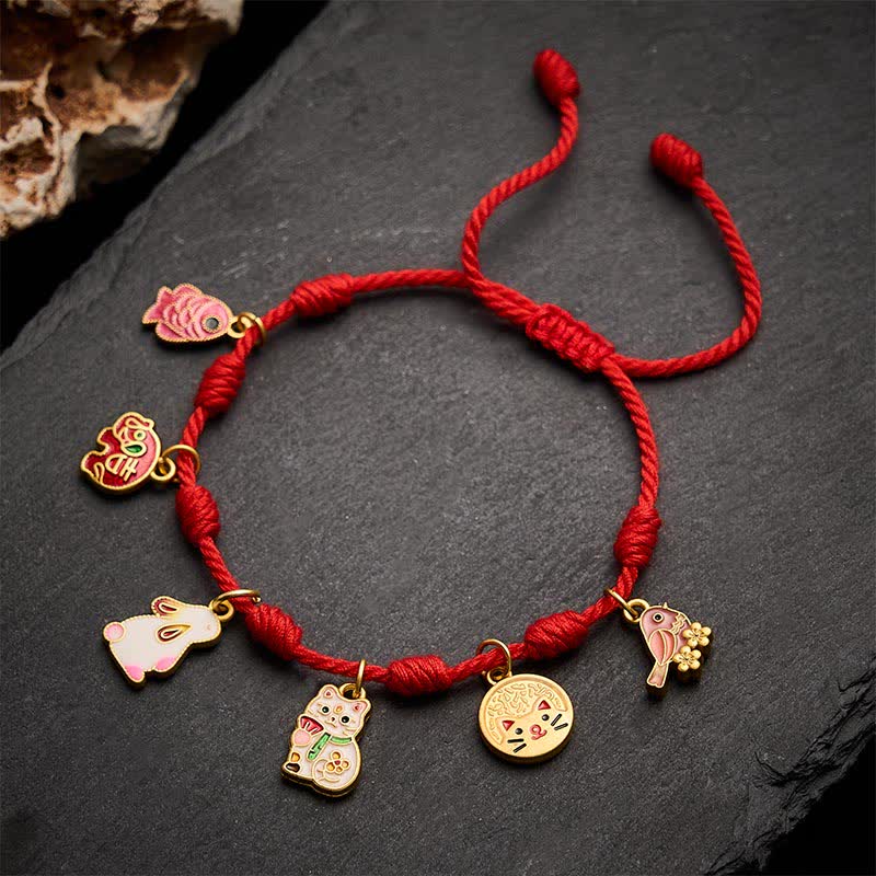 Buddha Stones Handmade Seven-Knot Red String Koi Fish Elephant Rabbit Cat Purple Magpie Luck Bracelet - image 2